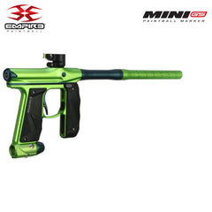 Empire Mini GS Paintball Gun in Dust Cadmium Green with Admiral Blue 2-piece barrel, electronic marker with wrap-around grip and On/Off ASA regulator.