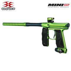 Empire Mini GS Paintball Gun in dust cadmium green and admiral blue with 2-piece barrel and wrap-around foregrip