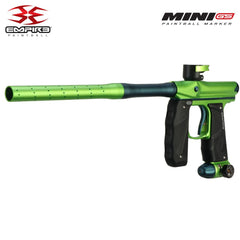 Empire Mini GS Paintball Gun in dust cadmium green and admiral blue with 2-piece barrel and wrap-around foregrip.