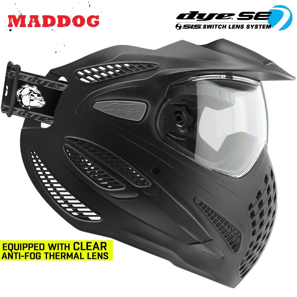Maddog Dye SE Special Edition thermal anti-fog paintball mask with clear lens and adjustable strap