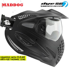 Maddog Dye SE Special Edition thermal anti-fog paintball mask with clear lens and adjustable strap