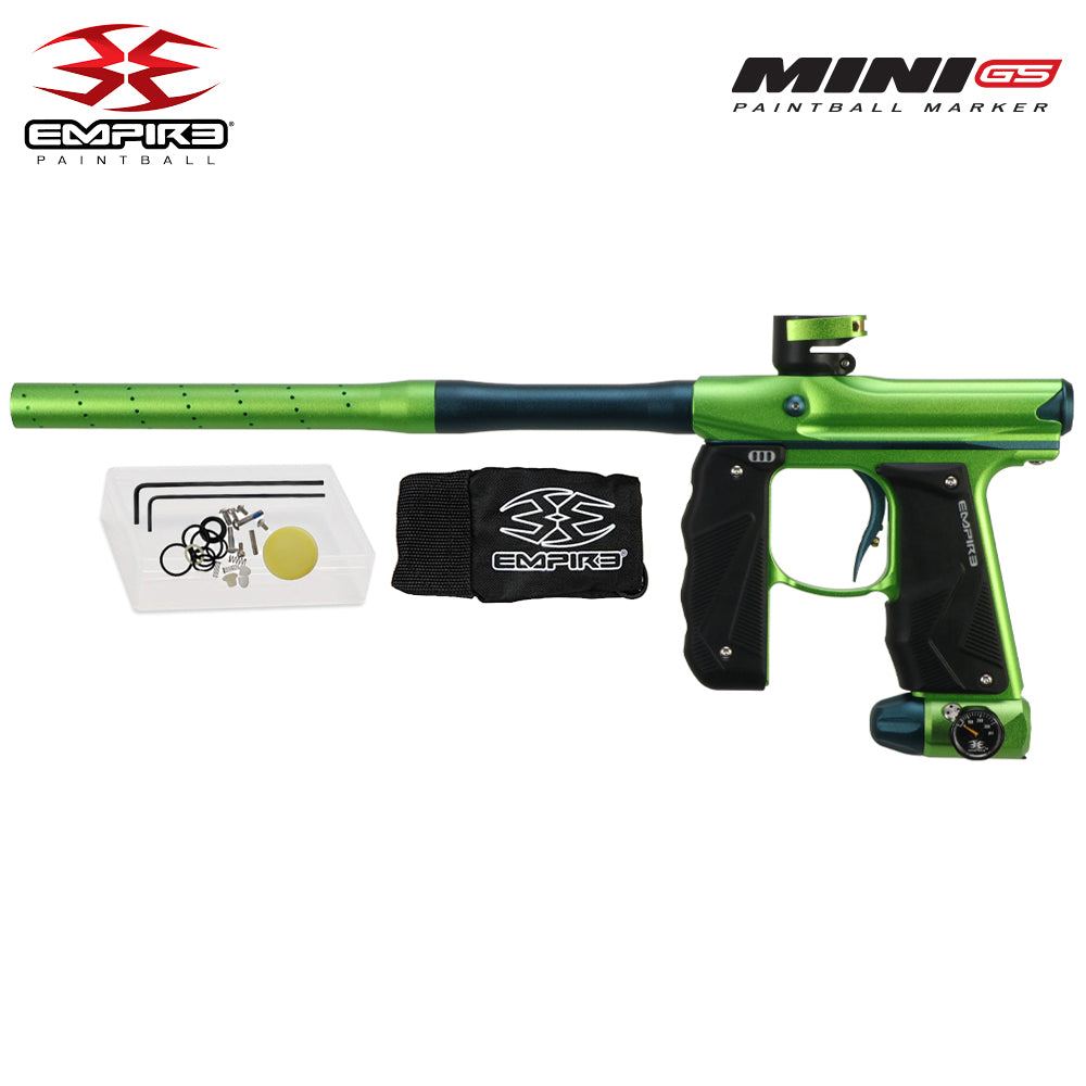Empire Mini GS full-auto electronic paintball gun marker with 14-inch barrel and accessories