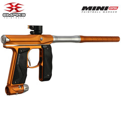 Empire Mini GS paintball gun in dust tangerine and white with 2-piece barrel and wrap-around rubber foregrip.