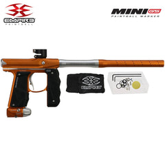 Empire Mini GS paintball gun in dust tangerine and white with 2-piece barrel and accessories kit