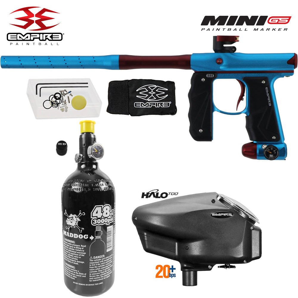 Empire Mini GS Electronic Full Auto Paintball Gun Starter Package w/ 48/3000 Compressed Air HPA Paintball Tank & Empire Halo Too Electronic Paintball Loader