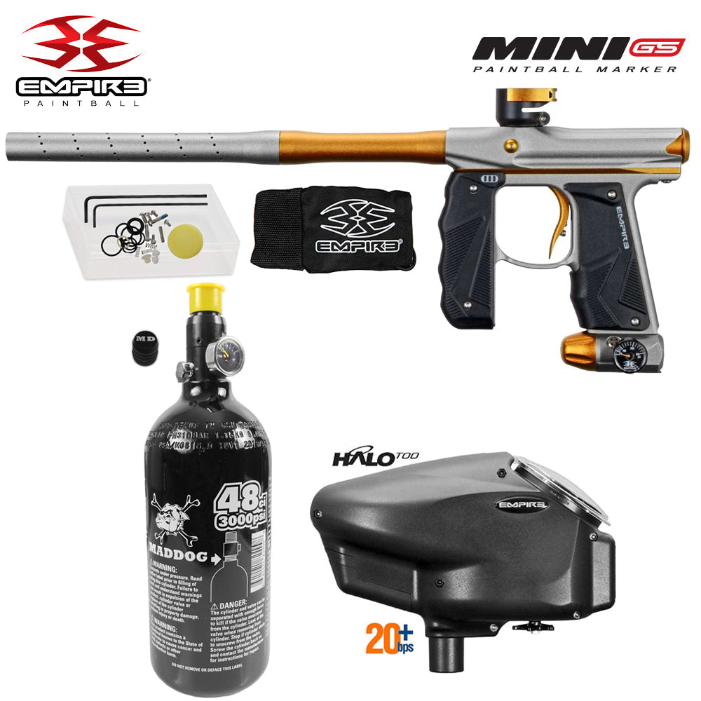 Empire Mini GS Electronic Full Auto Paintball Gun Starter Package w/ 48/3000 Compressed Air HPA Paintball Tank & Empire Halo Too Electronic Paintball Loader