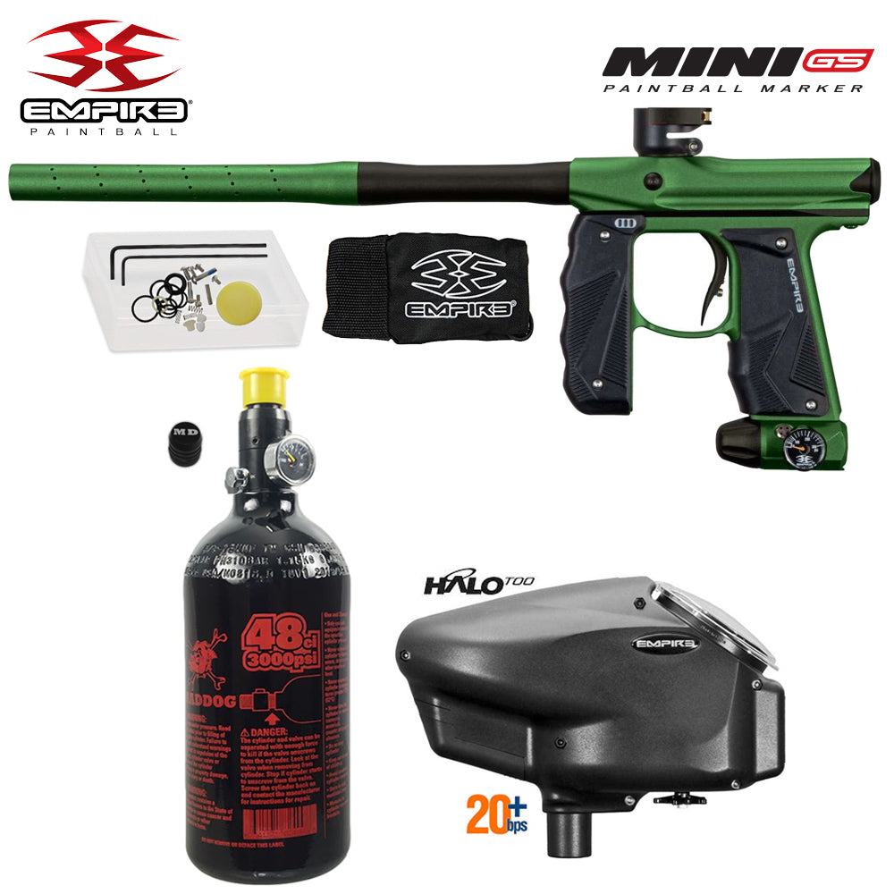 Empire Mini GS electronic full auto paintball gun starter package with 48/3000 HPA tank and Empire Halo Too electronic loader