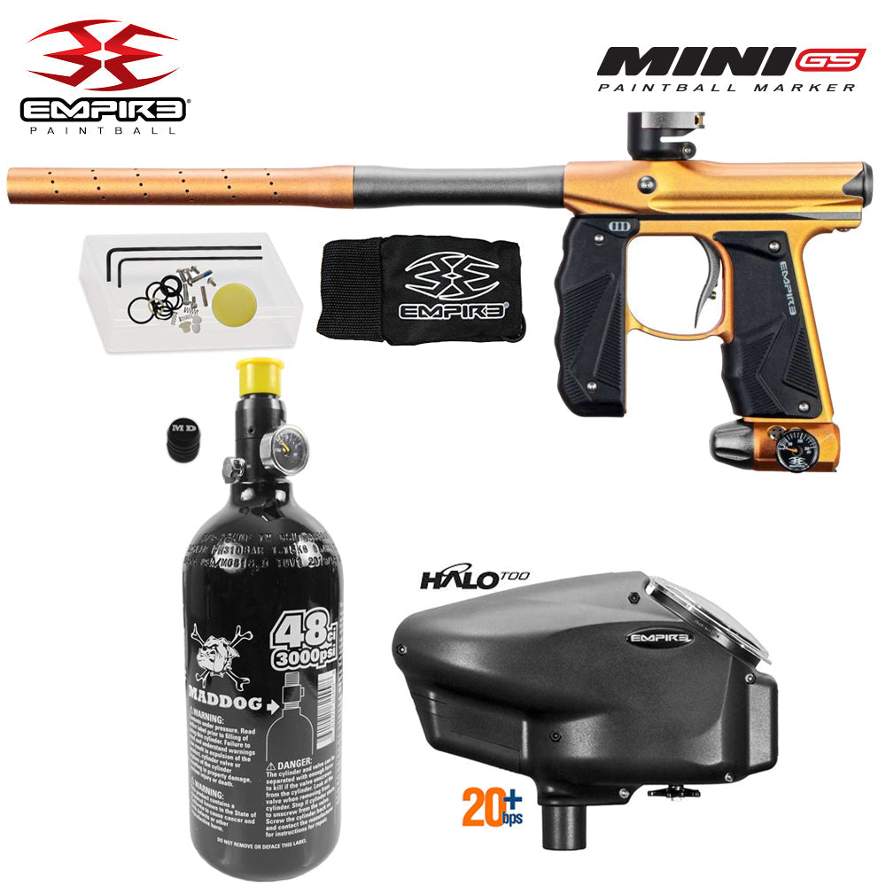 Empire Mini GS Electronic Full Auto Paintball Gun Starter Package w/ 48/3000 Compressed Air HPA Paintball Tank & Empire Halo Too Electronic Paintball Loader
