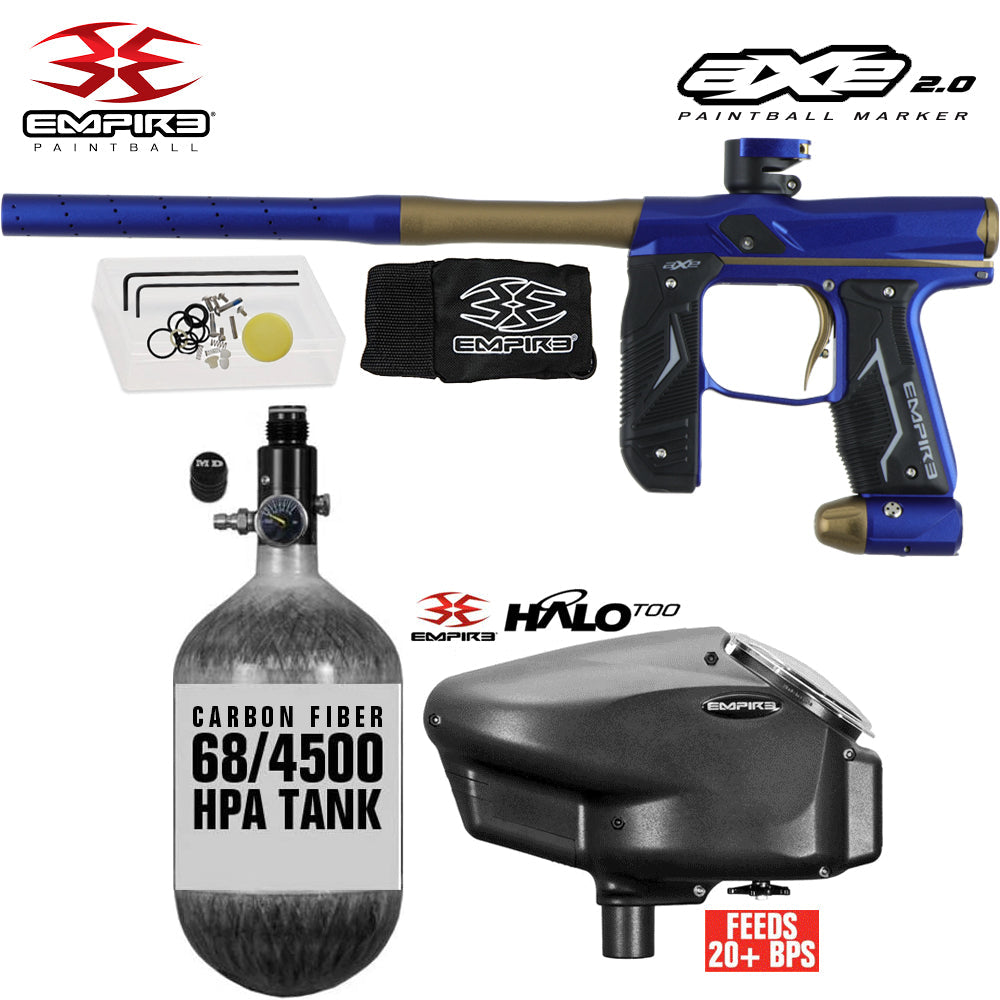 Empire Axe 2.0 Electronic Full Auto Paintball Gun Starter Package w/ 68/4500 Carbon Fiber Compressed Air HPA Paintball Tank & Empire Halo Too Electronic Paintball Loader