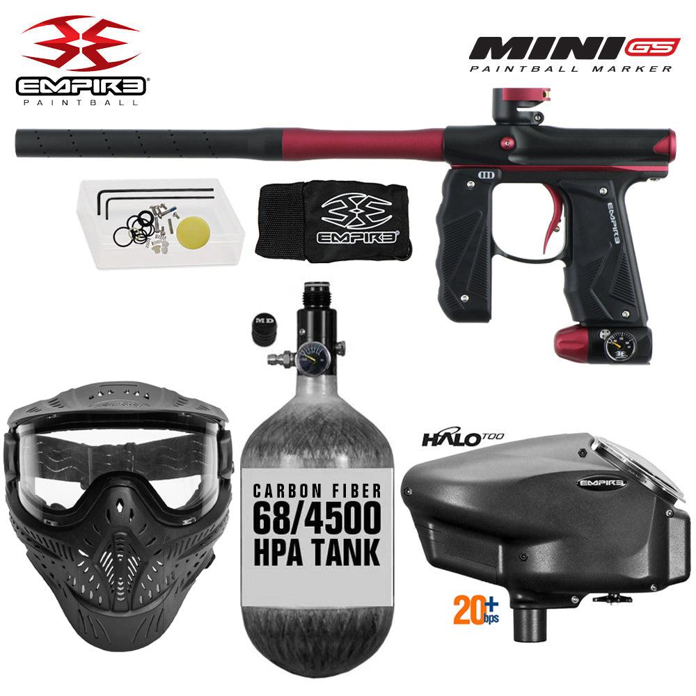 Empire Mini GS Electronic Full Auto Paintball Gun Marker w/ 68/4500 Carbon Fiber HPA Paintball Tank & Empire Halo Too Electronic Paintball Loader Starter Package
