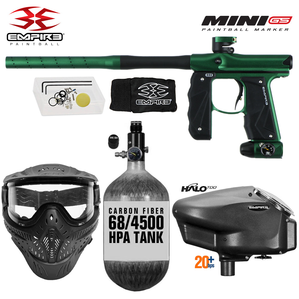 Empire Mini GS Electronic Full Auto Paintball Gun Marker w/ 68/4500 Carbon Fiber HPA Paintball Tank & Empire Halo Too Electronic Paintball Loader Starter Package