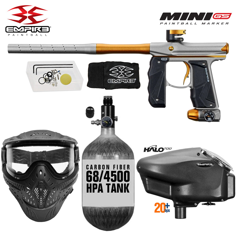 Empire Mini GS Electronic Full Auto Paintball Gun Marker w/ 68/4500 Carbon Fiber HPA Paintball Tank & Empire Halo Too Electronic Paintball Loader Starter Package