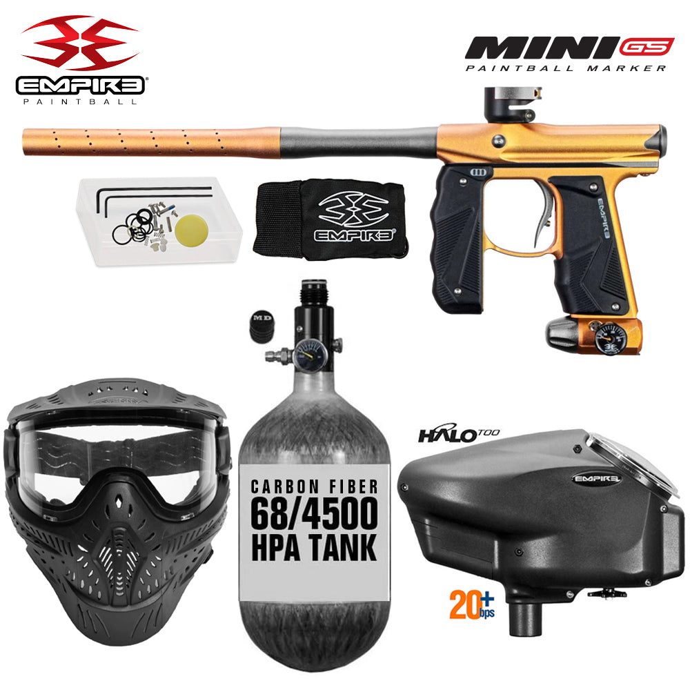 Empire Mini GS Electronic Full Auto Paintball Gun Marker w/ 68/4500 Carbon Fiber HPA Paintball Tank & Empire Halo Too Electronic Paintball Loader Starter Package