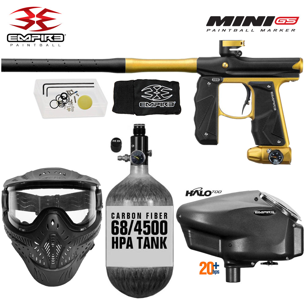Empire Mini GS Electronic Full Auto Paintball Gun Marker w/ 68/4500 Carbon Fiber HPA Paintball Tank & Empire Halo Too Electronic Paintball Loader Starter Package