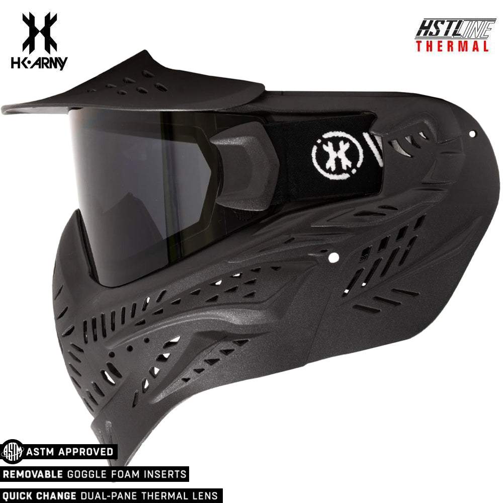 Black HK Army HSTL Goggle paintball mask with anti-fog smoke thermal lens and adjustable straps