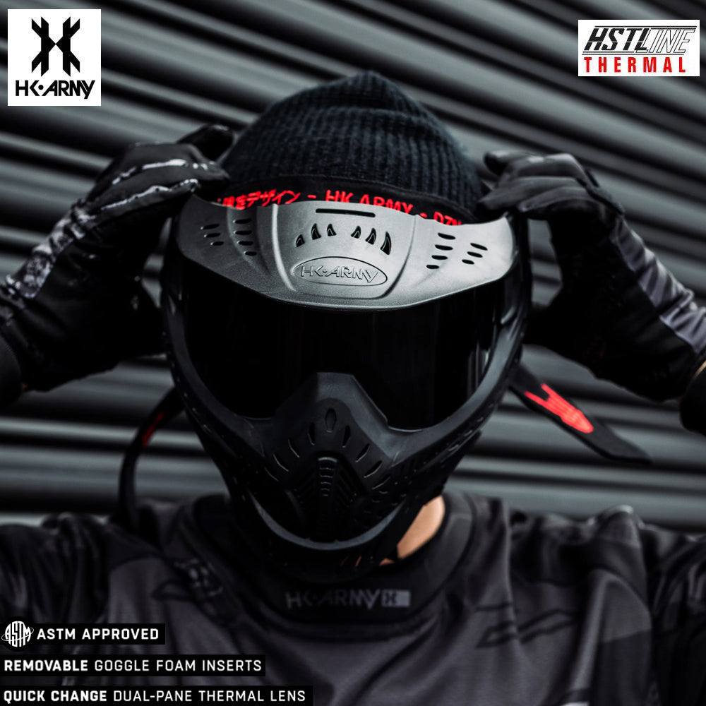HK Army HSTL Goggle black paintball mask with anti-fog smoke thermal lens and adjustable straps