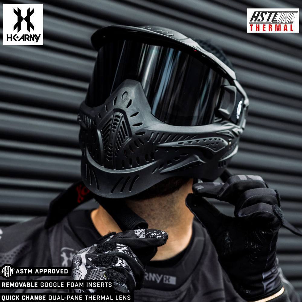 HK Army HSTL Goggle black paintball mask with anti-fog smoke thermal lens and adjustable straps