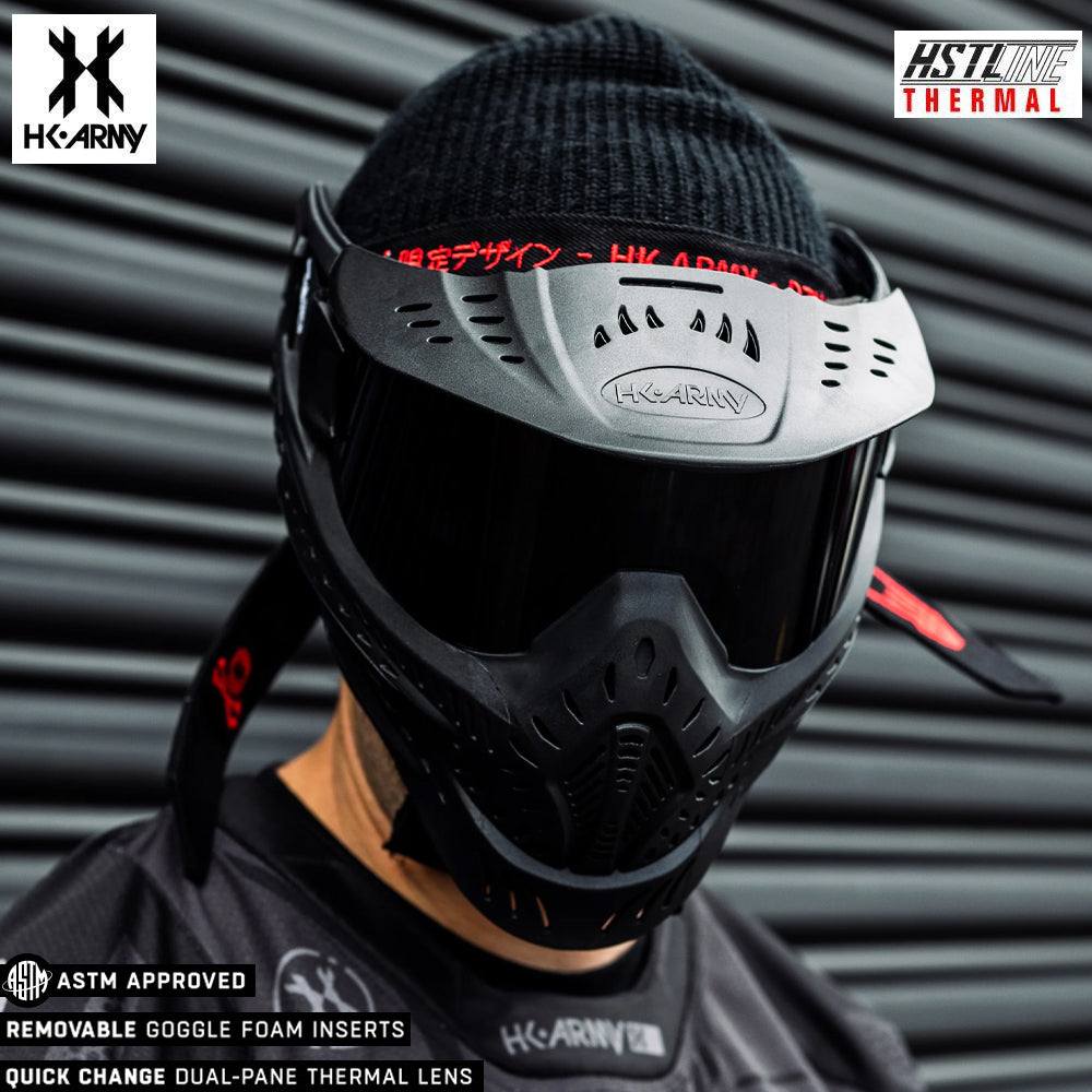 Black HK Army HSTL goggle paintball mask with smoke anti-fog thermal lens and adjustable straps