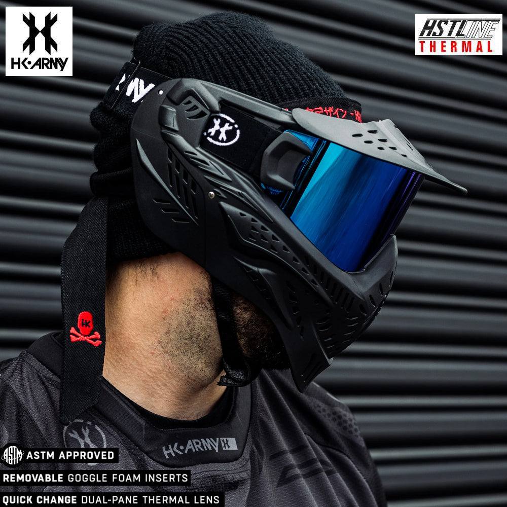 HK Army HSTL Goggle paintball mask with anti-fog thermal dual-pane lens in black with ice lens and adjustable straps