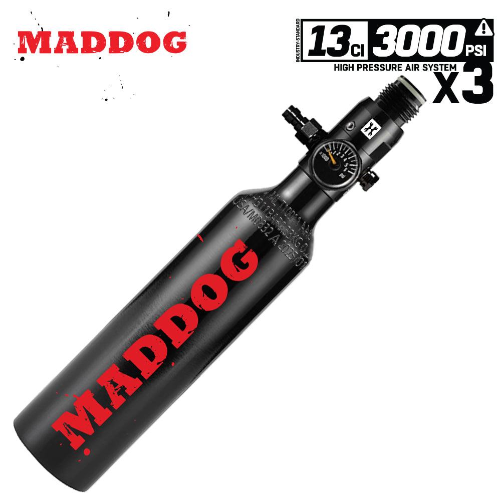 Maddog 13ci 3000psi aluminum compressed air paintball tank with HPA regulator and pressure gauge