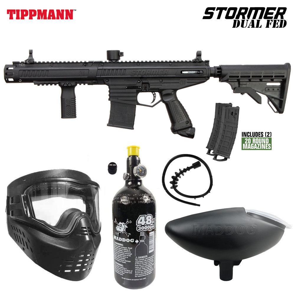 Tippmann Stormer Dual Fed Elite Paintball Gun Marker Packages | Maddog All-In-One Starter Kits