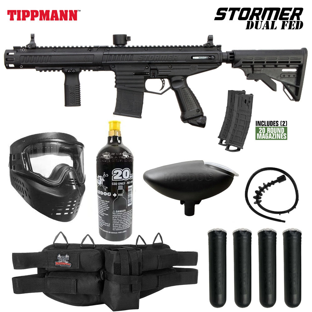 Tippmann Stormer Dual Fed Elite Paintball Gun Marker Packages | Maddog All-In-One Starter Kits
