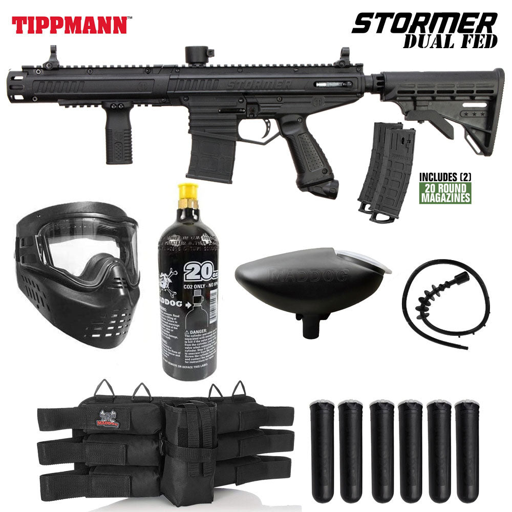 Tippmann Stormer Dual Fed Elite Paintball Gun Marker Packages | Maddog All-In-One Starter Kits