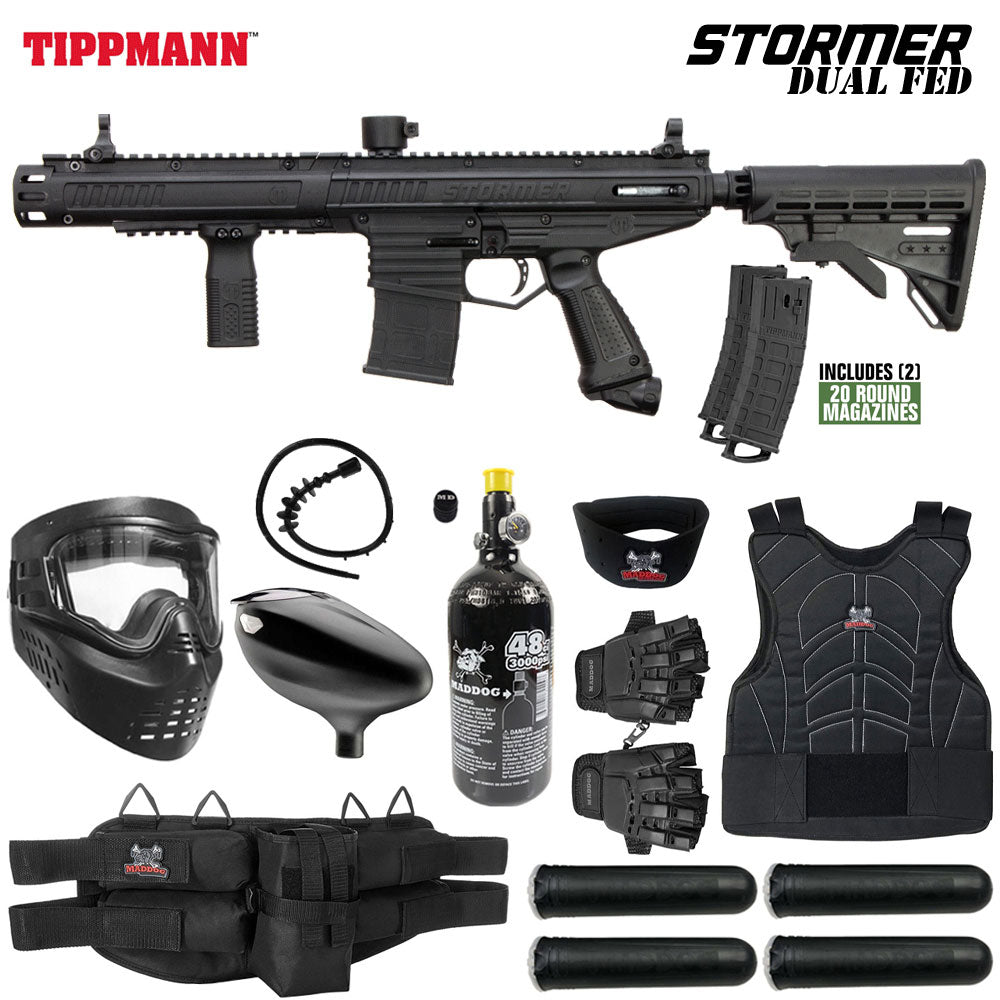 Tippmann Stormer Elite MAGFED Paintball Gun Marker Packages | Maddog All-In-One Starter Kits