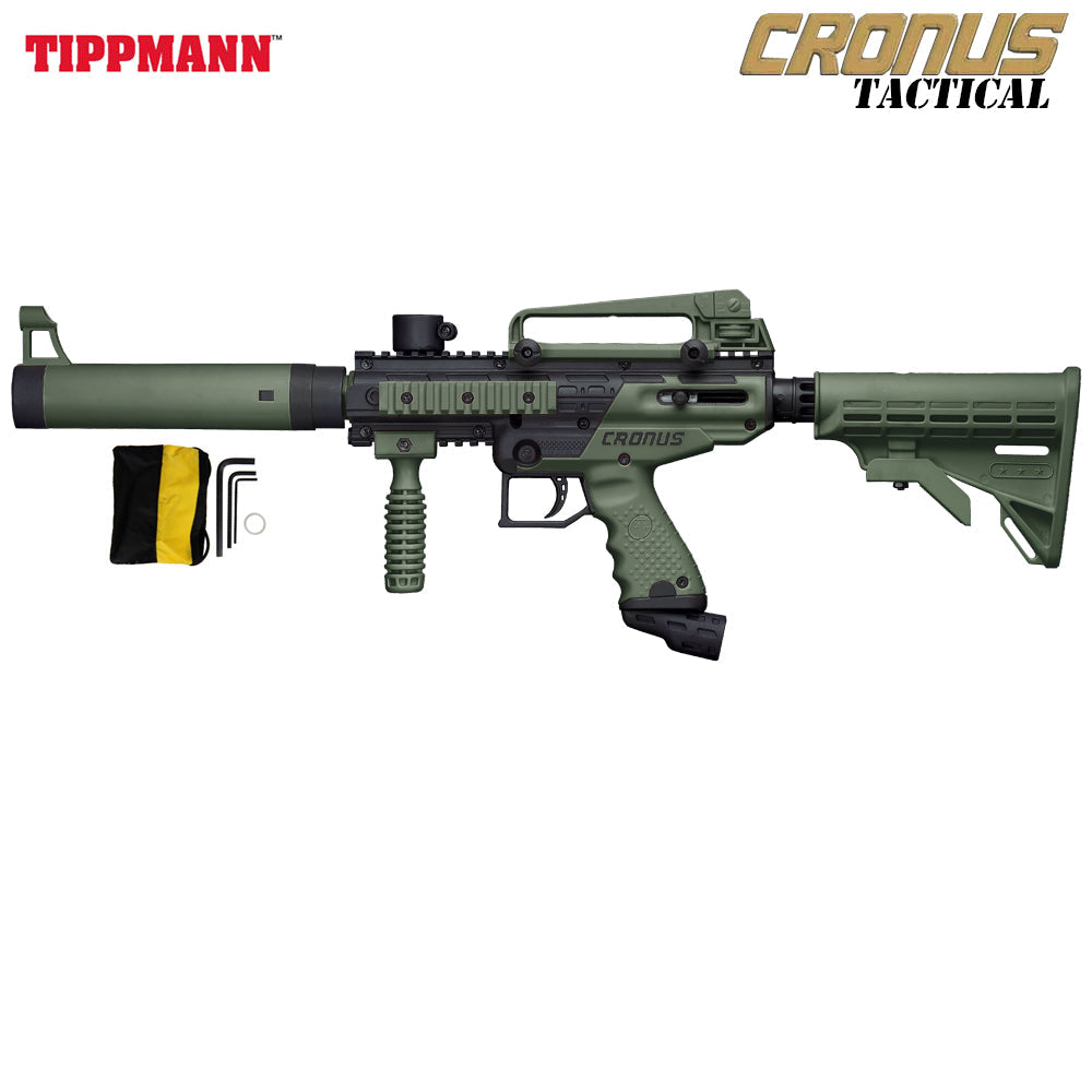 Tippmann Cronus Semi Auto .68Cal Marker Gun Tactical Black / Tan color, marker, ready to play feel, for woodsball play, side profile