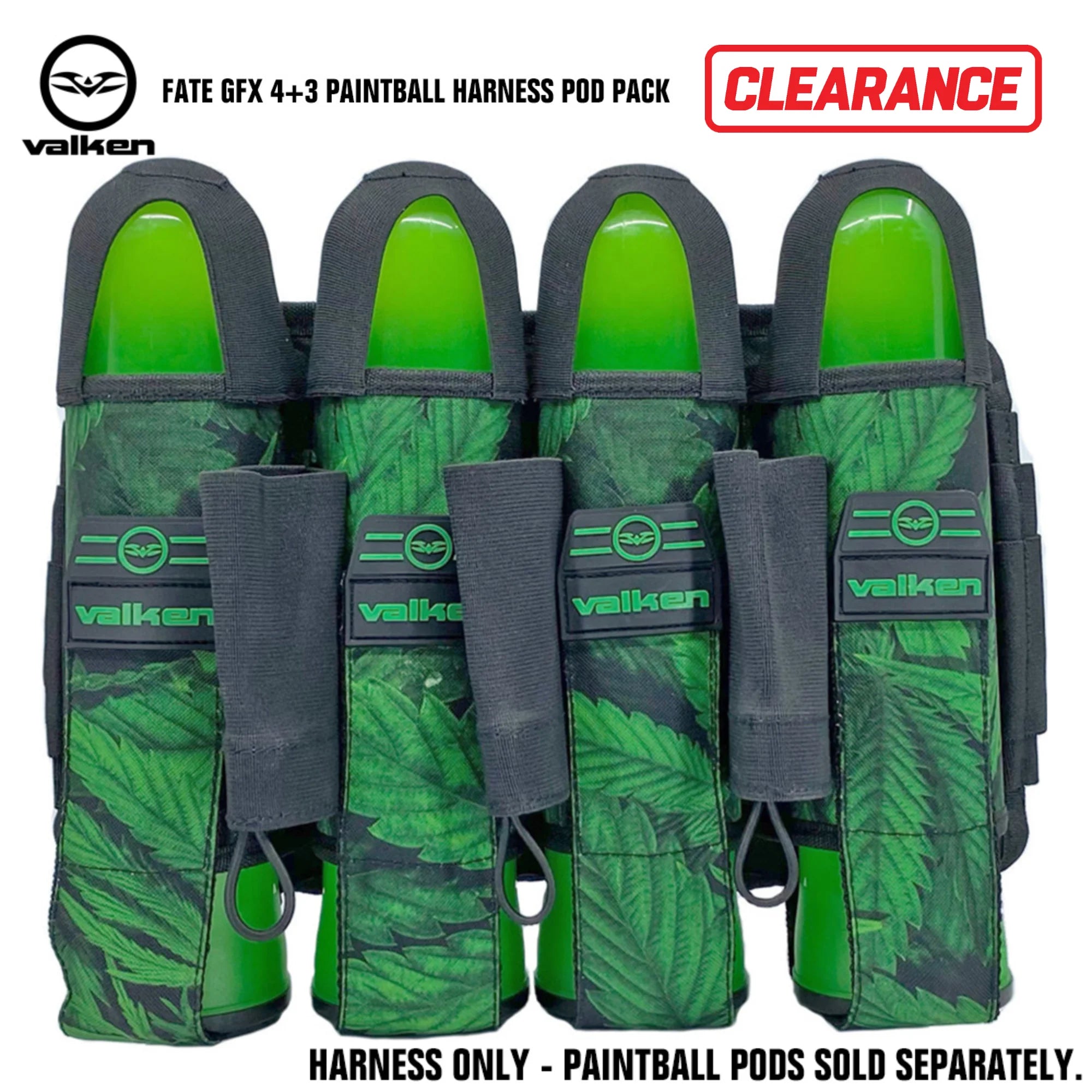 CLEARANCE Valken Fate GFX Paintball Harness Pod Pack | 4+3 - Plants Green