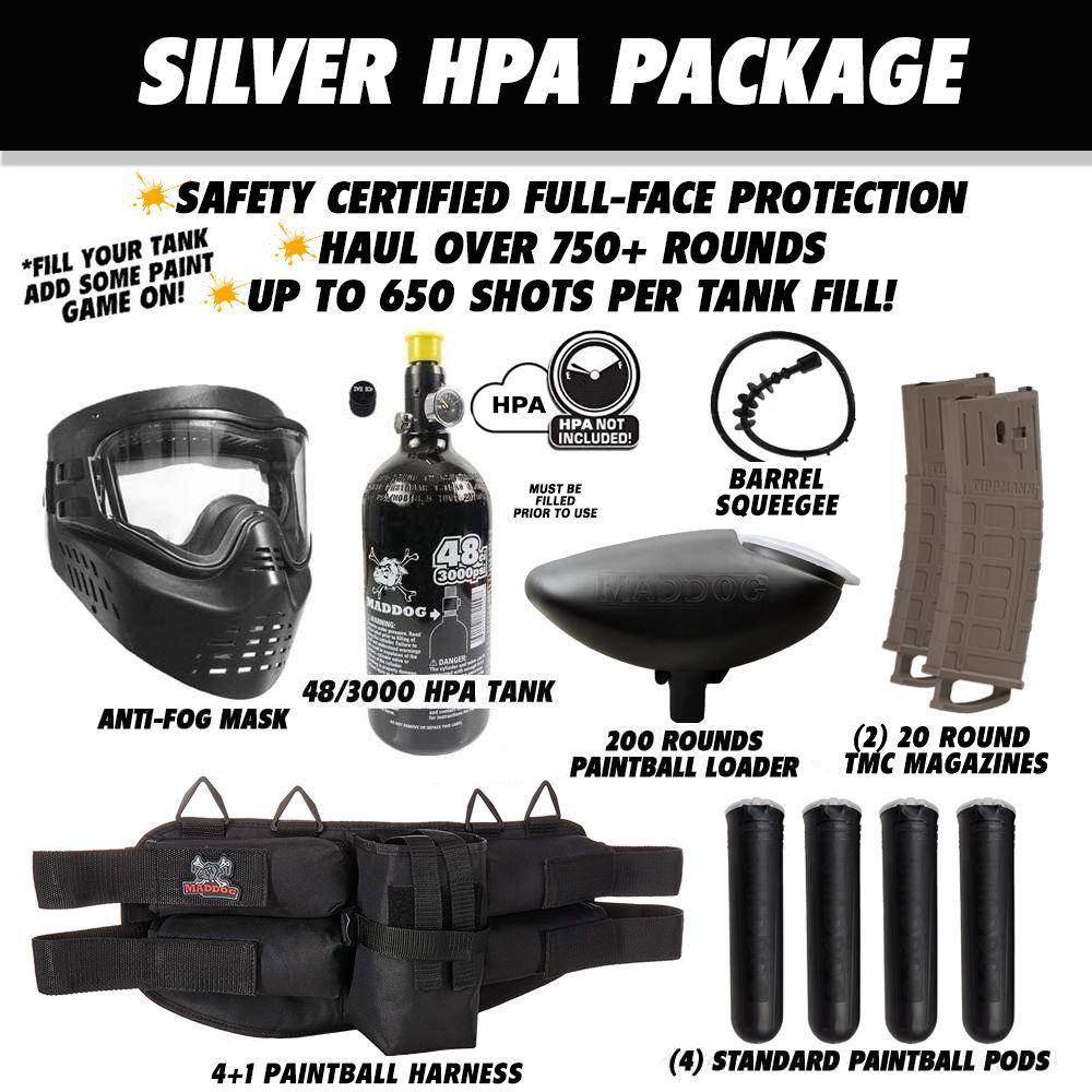 Maddog Tippmann TMC MAGFED Silver Paintball Gun Starter Package - PaintballDeals.com