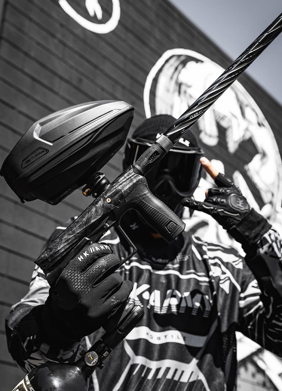 HK Army x Planet Eclipse ETHA3 Shrapnel Electronic Gun std config, marker, ready to play feel, for woodsball play, design detail