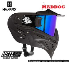 Maddog HK Army HSTL Goggle full-face paintball airsoft mask with blue mirrored anti-fog thermal lens and adjustable straps