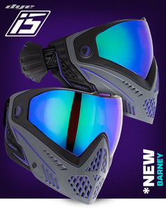 Dye i5 paintball goggles in blue, grey, and teal with anti-fog thermal lens and advanced protection technology