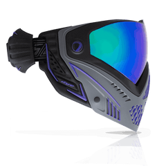 Dye i5 paintball goggles in blue, grey, and teal with anti-fog thermal lens and secure GSR Pro-Strap system.