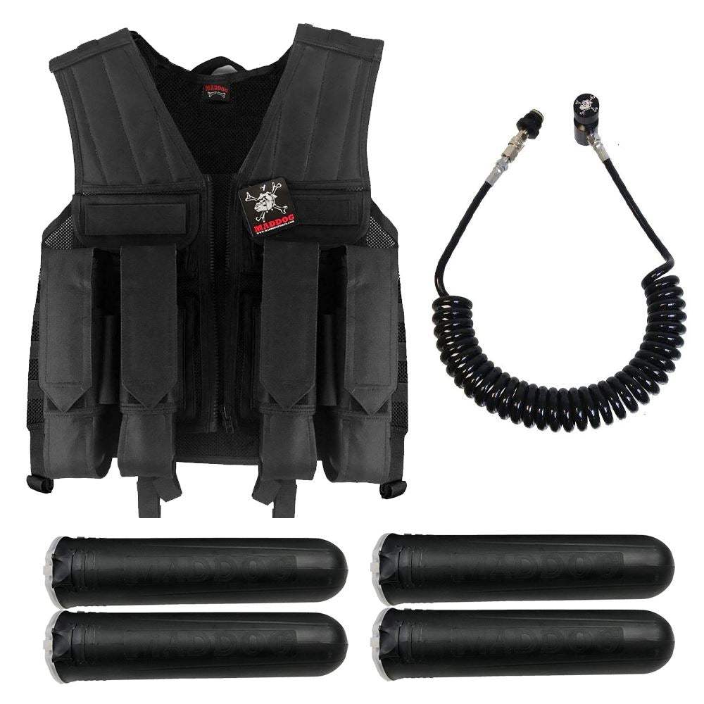 Maddog Tactical Battle Vest w/ Pods & Standard Remote Coil Paintball Package - Black Maddog