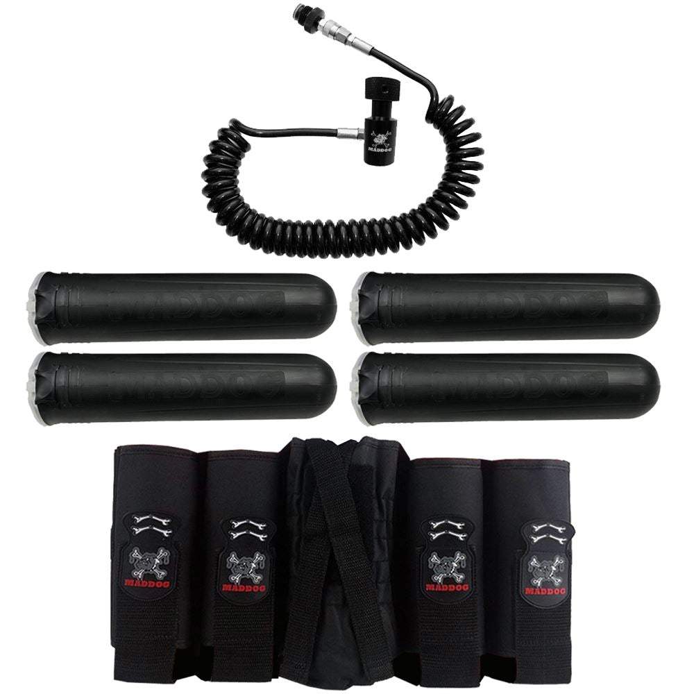 Maddog 4+1 Vertical Paintball Harness with Paintball Pods and Quick Disconnect Remote Coil Combo Maddog