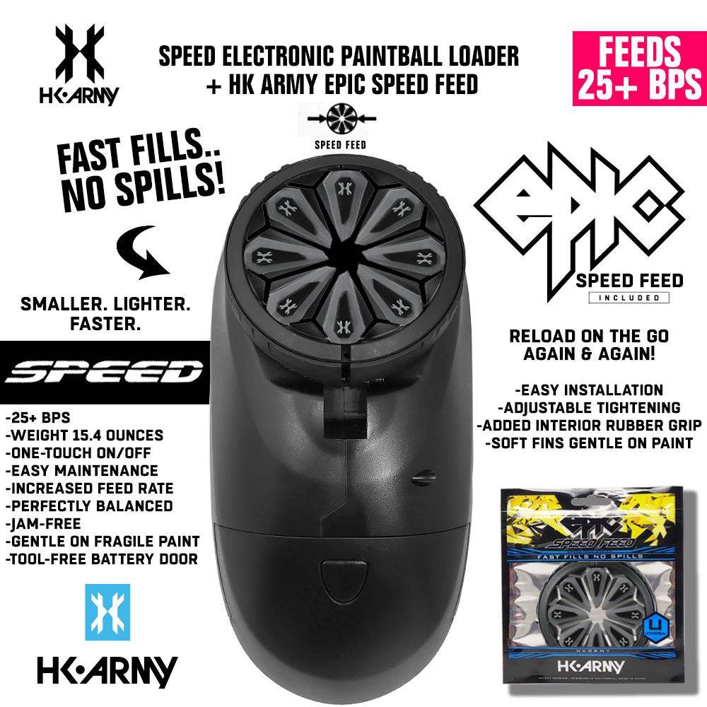 HK Army Speed Electronic Paintball Loader with Epic Speed Feed - 25+ BPS