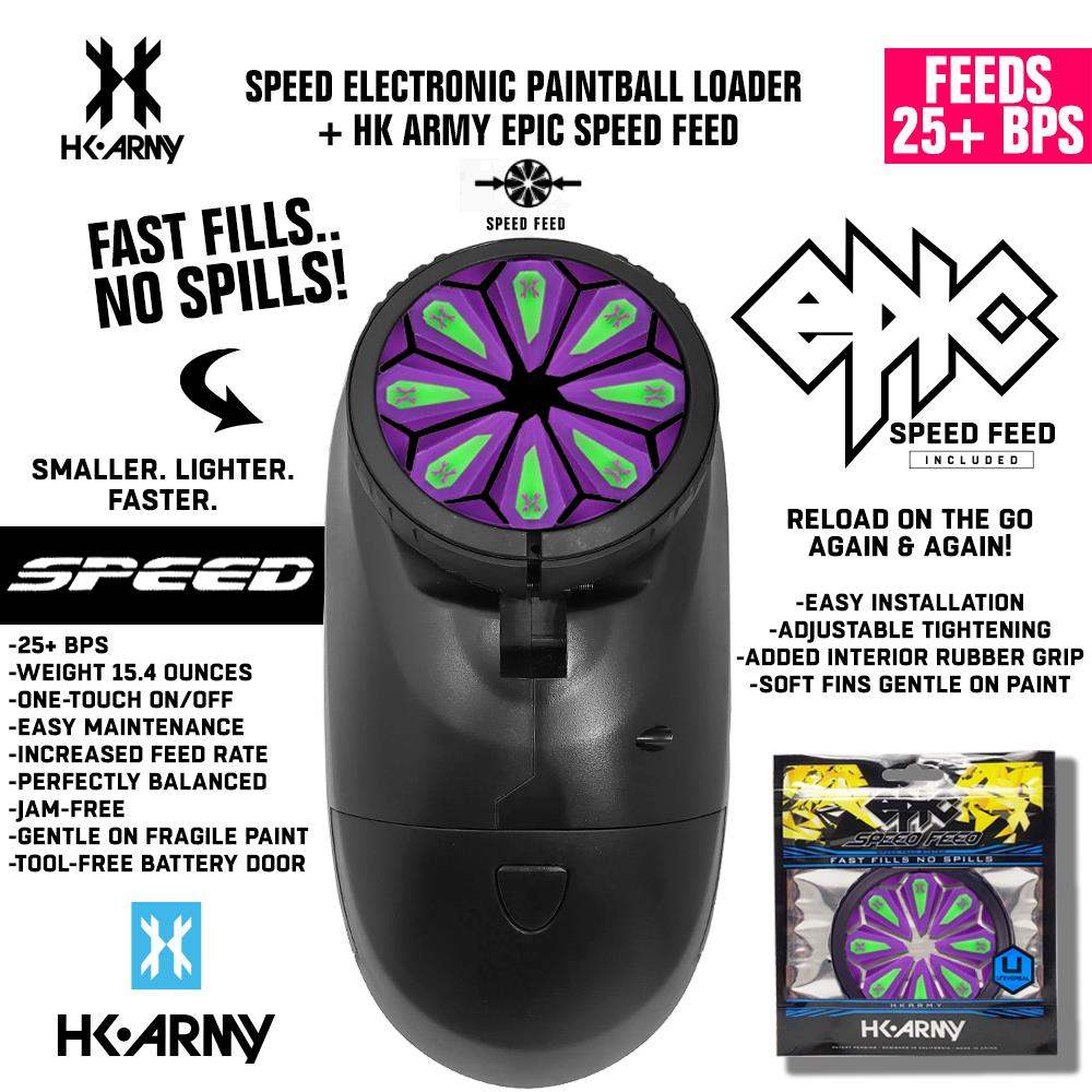 HK Army Speed Electronic Paintball Loader with Epic Speed Feed - 25+ BPS