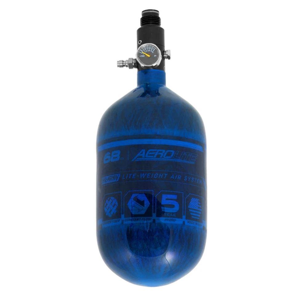 Blue HK Army AeroLite 68/4500 lightweight carbon fiber HPA compressed air tank with aluminum regulator for paintball systems