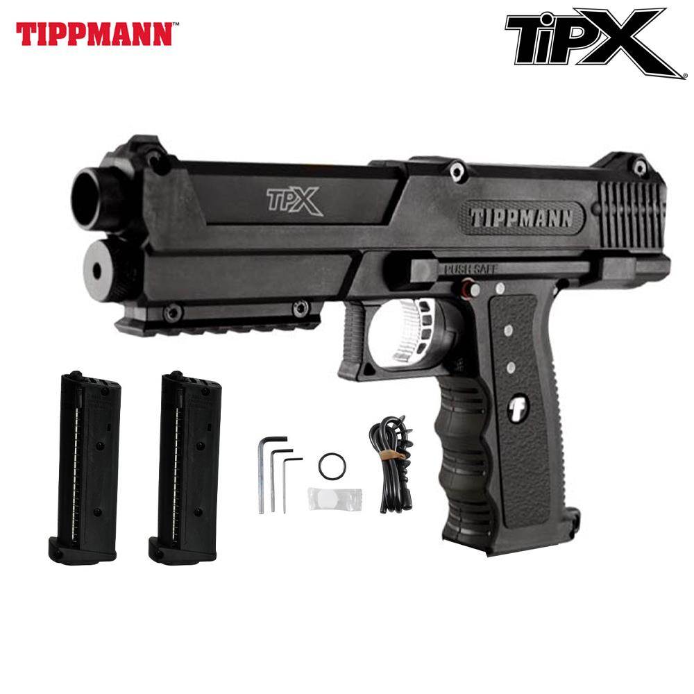 Tippmann TiPX .68 cal black paintball pistol with two magazines and maintenance tools kit