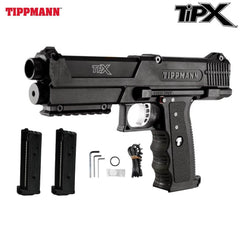 Tippmann TiPX .68 cal black paintball pistol with two magazines and maintenance tools kit
