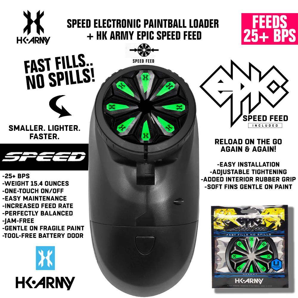 HK Army Speed Electronic Paintball Loader with Epic Speed Feed - 25+ BPS HK Army