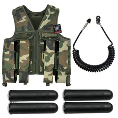 Maddog Tactical Battle Vest w/ Pods & Standard Remote Coil Paintball Package - Woodland Camo Maddog