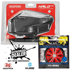 Limited Edition Empire Halo Too electronic paintball loader hopper in matte black with HK Army Epic Speed Feed combo packaging
