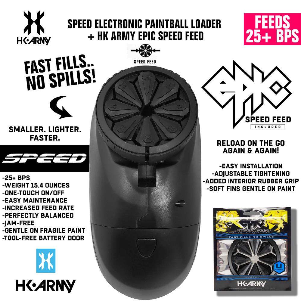 HK Army Speed Electronic Paintball Loader with Epic Speed Feed - 25+ BPS HK Army
