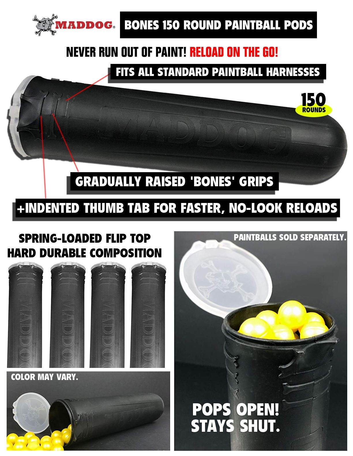 Maddog 4+1 Vertical Paintball Harness with Paintball Pods and Quick Disconnect Remote Coil Combo Maddog