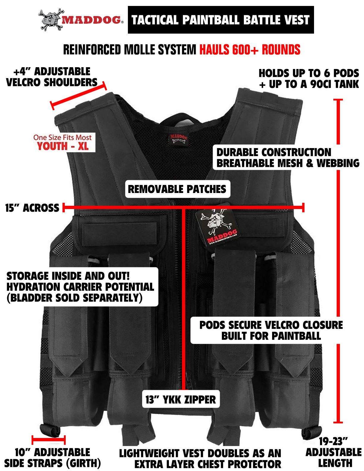 Maddog Tactical Battle Vest w/ Pods & Standard Remote Coil Paintball Package - Black Maddog