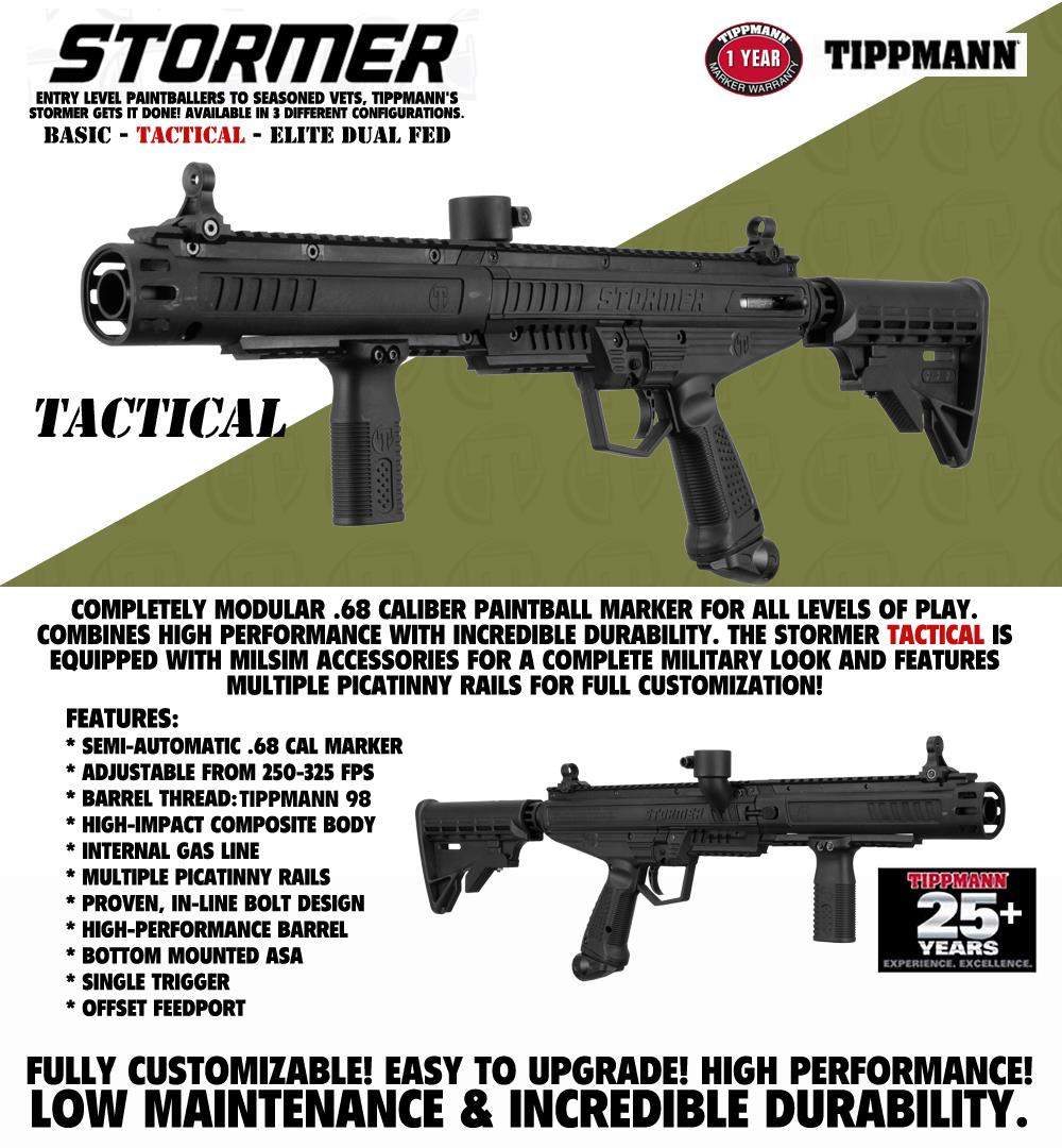 Tippmann Stormer Tactical Semi-Automatic .68 Caliber Paintball Gun Marker - Black - 14912 Tippmann
