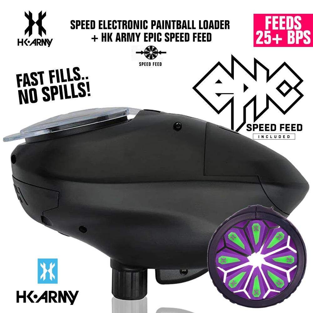 HK Army Speed Electronic Paintball Loader with Epic Speed Feed - 25+ BPS